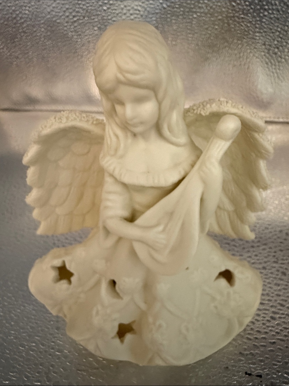 Vintage 1990’s Hermitage White Ceramic Angel Tea light Holder With Star Cut Outs